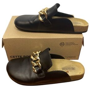 Dream Pairs gold chain black mules clogs